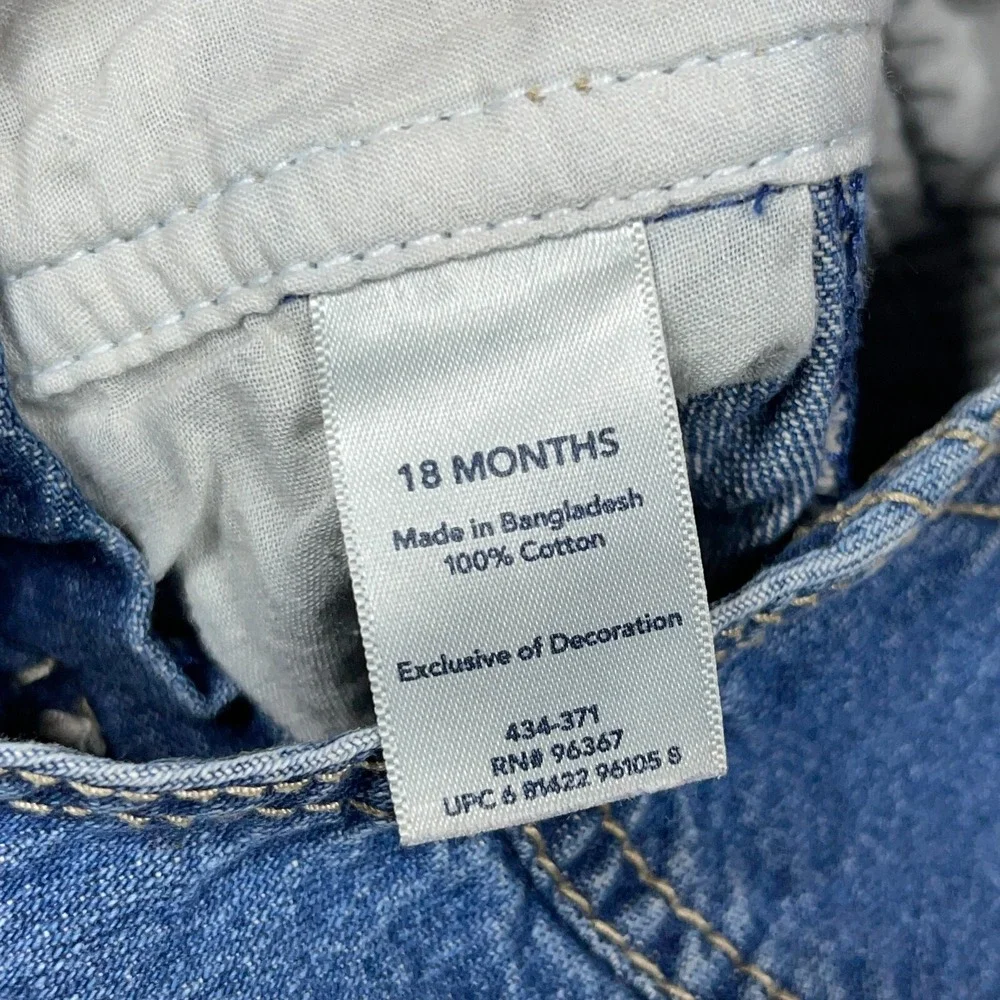 OshKosh Overalls Girl 18 Months Vintage Flower Denim Medium Wash Blue Retro 90s